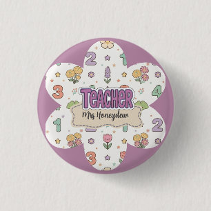 Purple Teacher School Numbers Pattern 3 Cm Round Badge