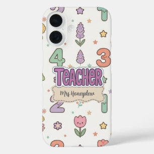 Purple Teacher School Numbers Pattern  iPhone 16 Case