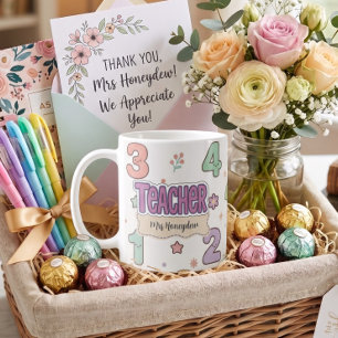 Purple Teacher School Numbers Pattern  Coffee Mug