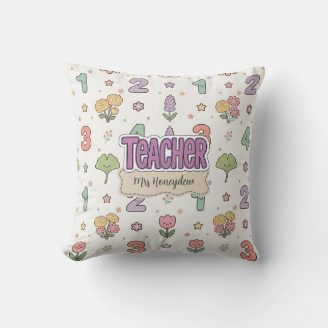 Purple Teacher School Numbers Pattern  Cushion (Front)