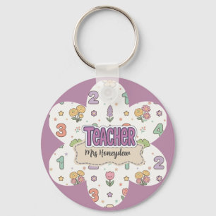 Purple Teacher School Numbers Pattern  Key Ring
