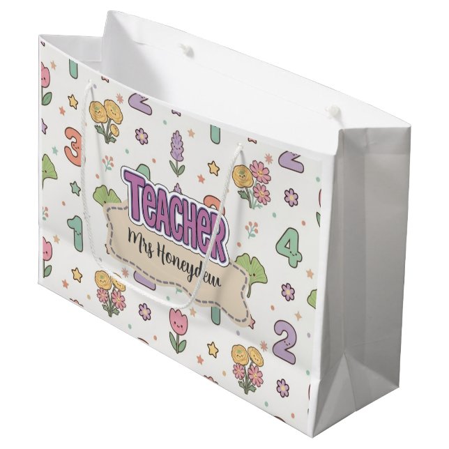 Purple Teacher School Numbers Pattern  Large Gift Bag (Front Angled)