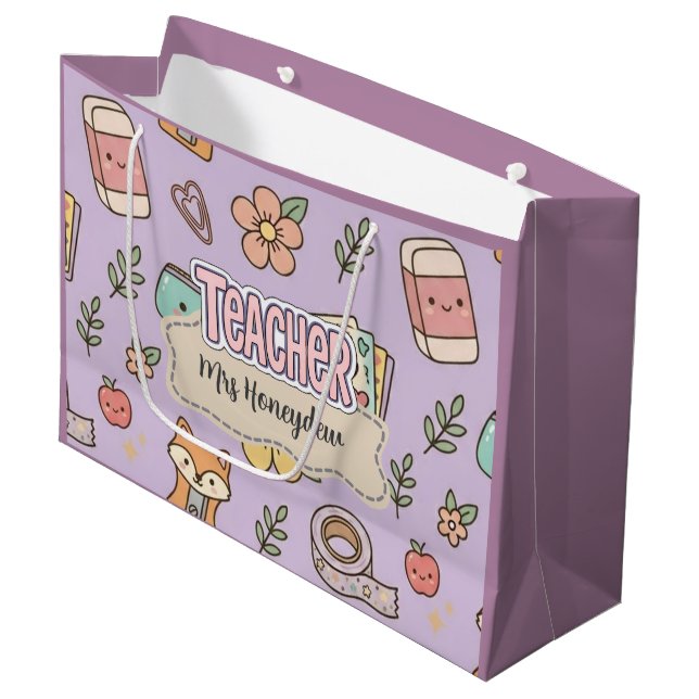 Purple Teacher School Numbers Pattern  Large Gift Bag (Front Angled)