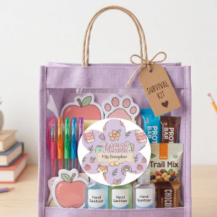 Purple Teacher School Supplies Pattern  Classic Round Sticker