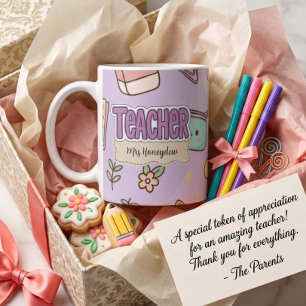 Purple Teacher School Supplies Pattern Coffee Mug