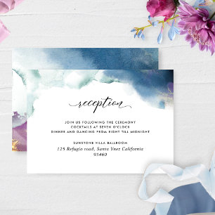 Purple, Teal and Blue Watercolor Wedding Reception Enclosure Card