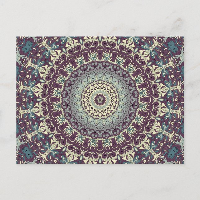 Purple Teal and Cream Mandala Pattern Postcard (Front)