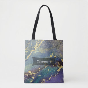 Purple, Teal and Gold Abstract Liquid Art Tote Bag