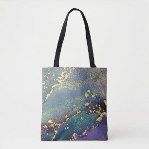 Purple, Teal and Gold Abstract Liquid Art Tote Bag