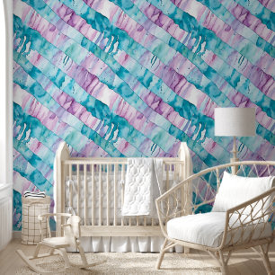 Purple, Teal and Turquoise Watercolor Stripes Wallpaper