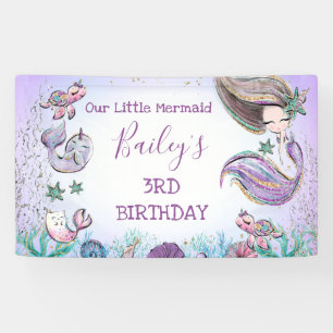 Purple Teal Any Age Mermaid Birthday Banner