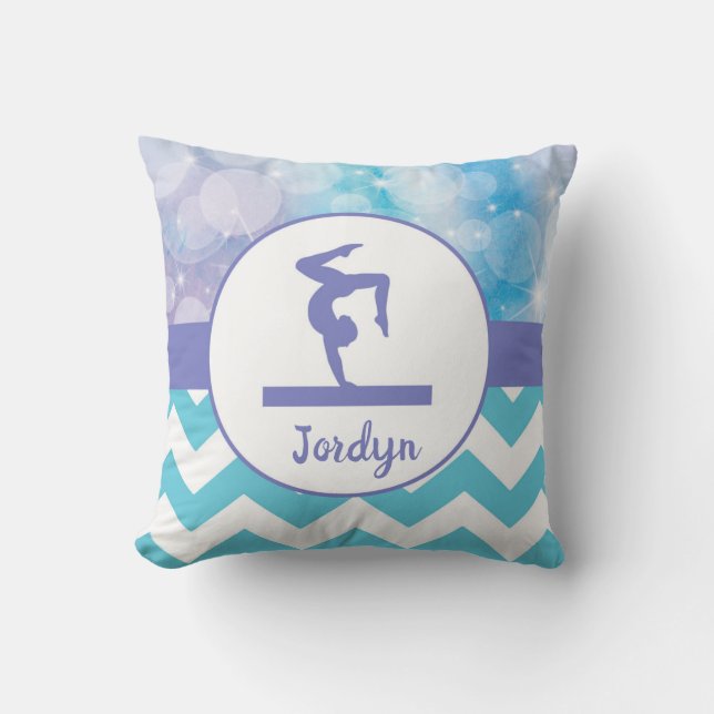 Purple Teal Aqua Gymnastics Throw Pillow (Front)