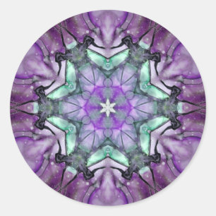 Purple Teal black floral star Snowflake Classic Round Sticker