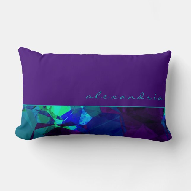 Purple Teal & Blue Abstract Geometric | Name Lumbar Cushion (Front)