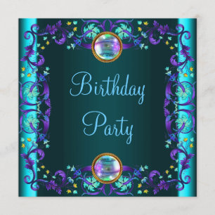Purple Teal Blue Birthday Party Invitation