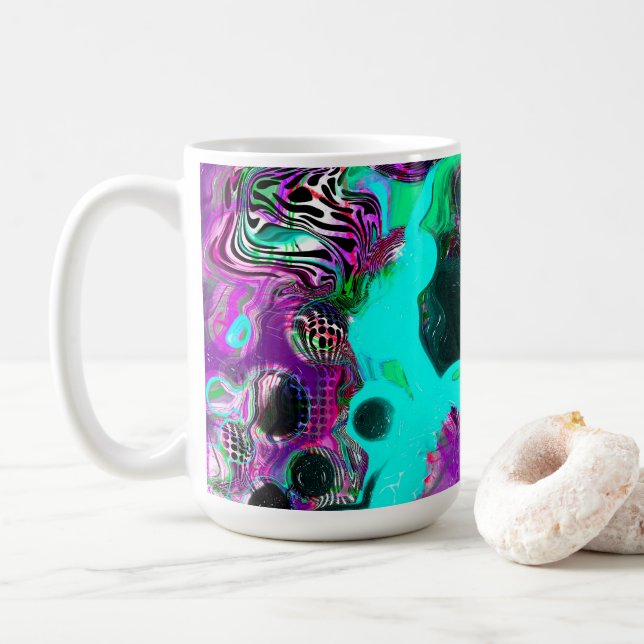 Purple, Teal, Blue, Black Colourful Abstract Fluid Coffee Mug (With Donut)