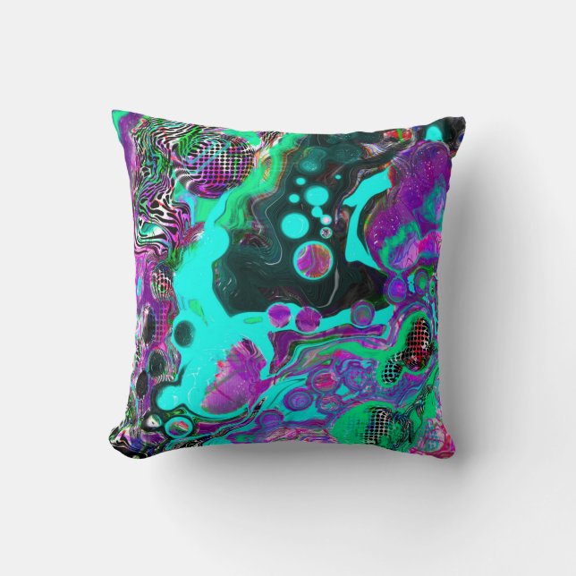 Purple, Teal, Blue, Black Colourful Abstract Fluid Cushion (Front)