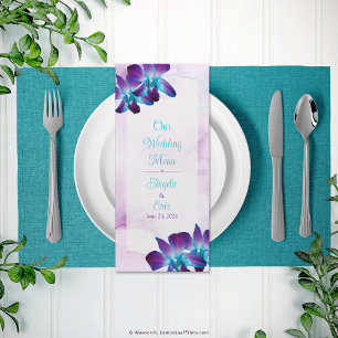 Purple Teal Blue Dendrobium Orchid Wedding Menu