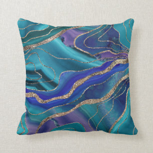 Purple Teal Blue Galaxy Nebula Agate Glitter #1 Cushion