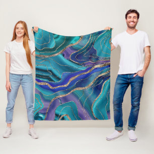 Purple Teal Blue Galaxy Nebula Agate Glitter #1 Fleece Blanket