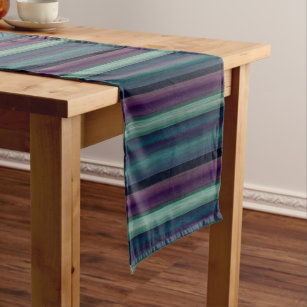 Purple Teal Blue Green Watercolor Stripes Pattern Medium Table Runner