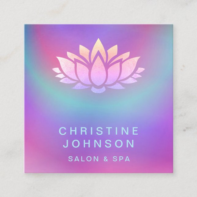 purple teal blue lotus flower square business card (Front)