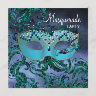 Purple Teal Blue Masquerade Party Invitations