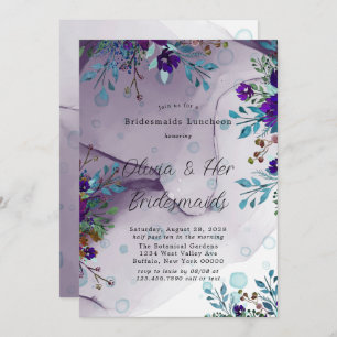 Purple Teal Botanical Floral Bridesmaids Luncheon Invitation