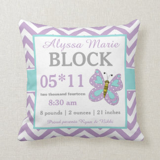 Purple Teal Butterfly Baby Announcement Pillow