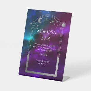 Purple Teal Celestial Wedding Mimosa Bar Pedestal Sign