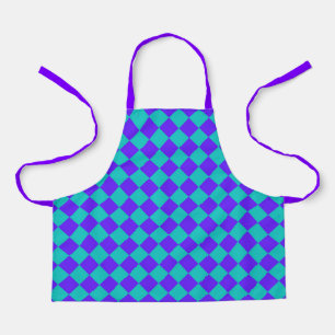 Purple Teal Chequered Diamond Pattern Apron