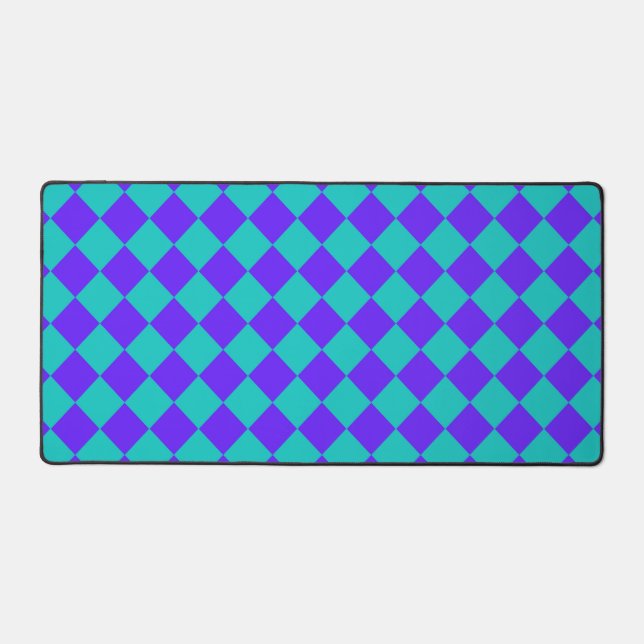 Purple Teal Chequered Diamond Pattern  Desk Mat (Front)