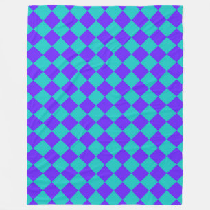 Purple Teal Chequered Diamond Pattern Fleece Blanket