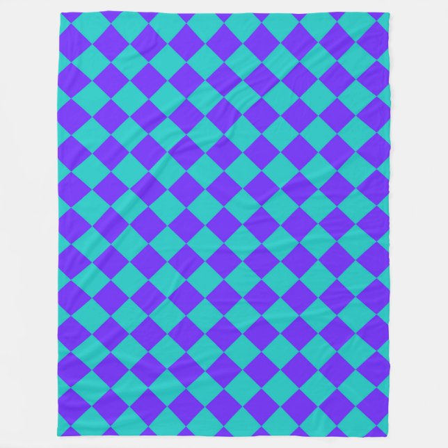 Purple Teal Chequered Diamond Pattern  Fleece Blanket (Front)