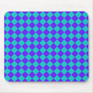 Purple Teal Chequered Diamond Pattern Mouse Pad