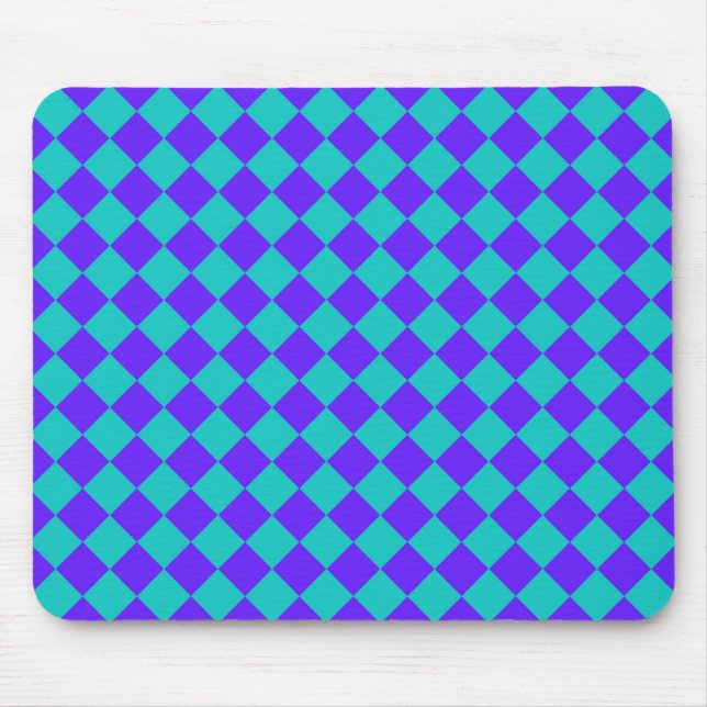Purple Teal Chequered Diamond Pattern  Mouse Pad (Front)