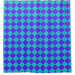 Purple Teal Chequered Diamond Pattern Shower Curtain