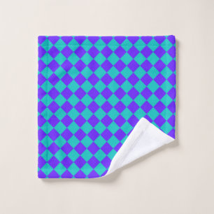 Purple Teal Chequered Diamond Pattern  Wash Cloth