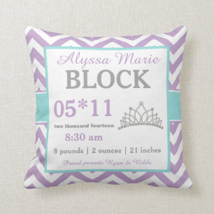 Purple Teal Crown Baby Announcement Pillow