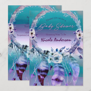 Purple & Teal Dream Catcher Boho Chic Baby Shower Invitation