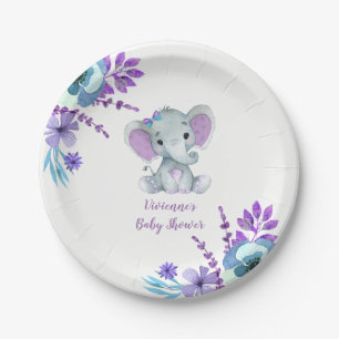 Purple Teal Elephant Plate 4 Baby Shower, Birthday
