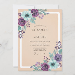 Purple Teal Ethereal Bloom Wedding Invitation