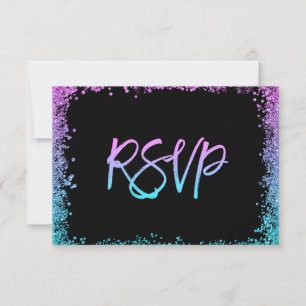 Purple Teal Faux Glitter RSVP Card