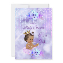 Purple Teal floral Girl Baby Shower dark Brunette