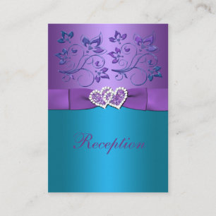 Purple Teal Floral Hearts Reception Enclosure Card