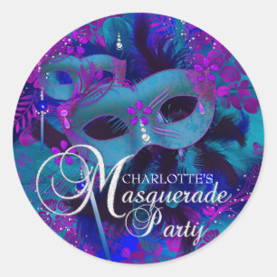 Purple & Teal Floral Masquerade Party Sticker
