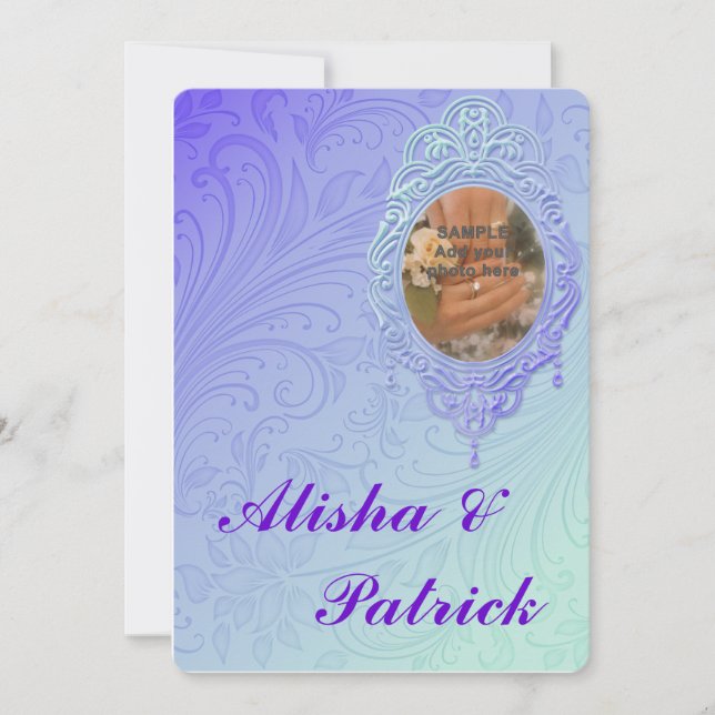 Purple Teal Formal Wedding Invitation Announcement (Front)