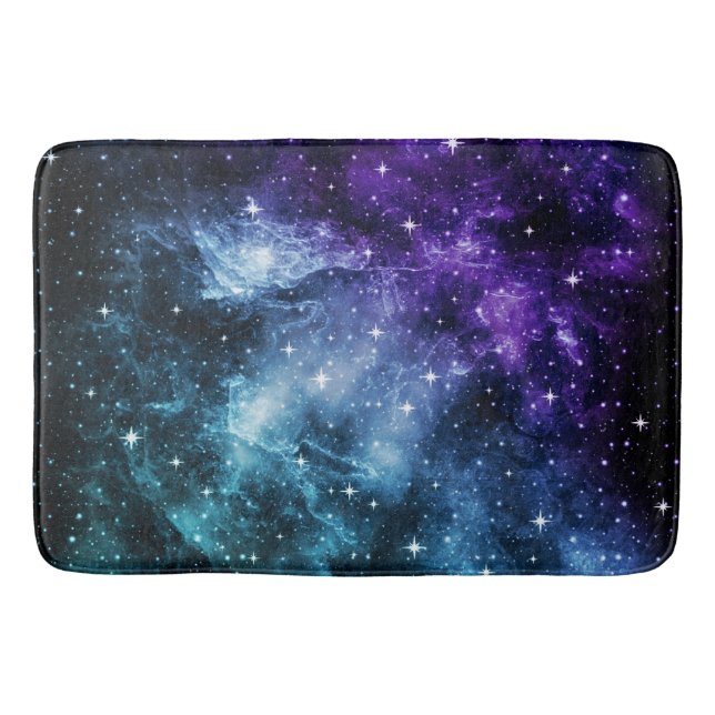 Purple Teal Galaxy Nebula Dream #1 Bath Mat (Front)