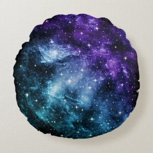 Purple Teal Galaxy Nebula Dream #1 Round Cushion