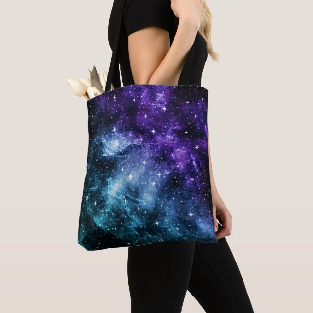 Purple Teal Galaxy Nebula Dream #1 Tote Bag (Close Up)